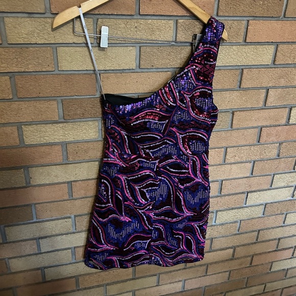 NWT Lulus Make a Statement Pink Sequin One-Shoulder Bodycon Mini Dress Size M - Picture 6 of 6